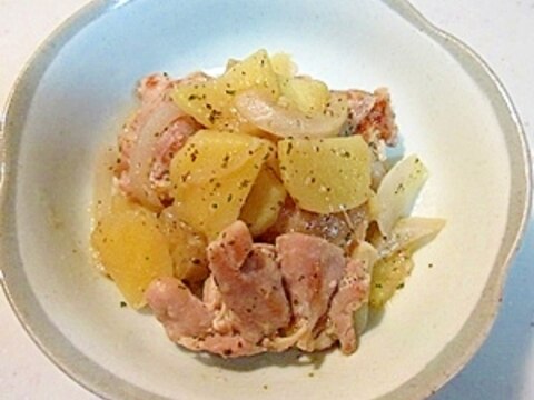 玉ねぎとジャガイモで作る♪鶏もも肉の塩麹炒め